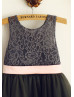Dark Gray Lace Tulle Slit Open Back Flower Girl Dress